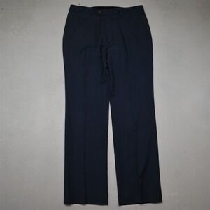 Indochino 33x30 Blue Check 100% Wool Flat Front Slim Dress Mens Pants